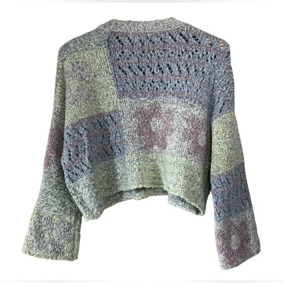 Sincerely Jules Cropped Length Wool Blend Patchwork Sweater Women's XS Pastel - Picture 3 of 7